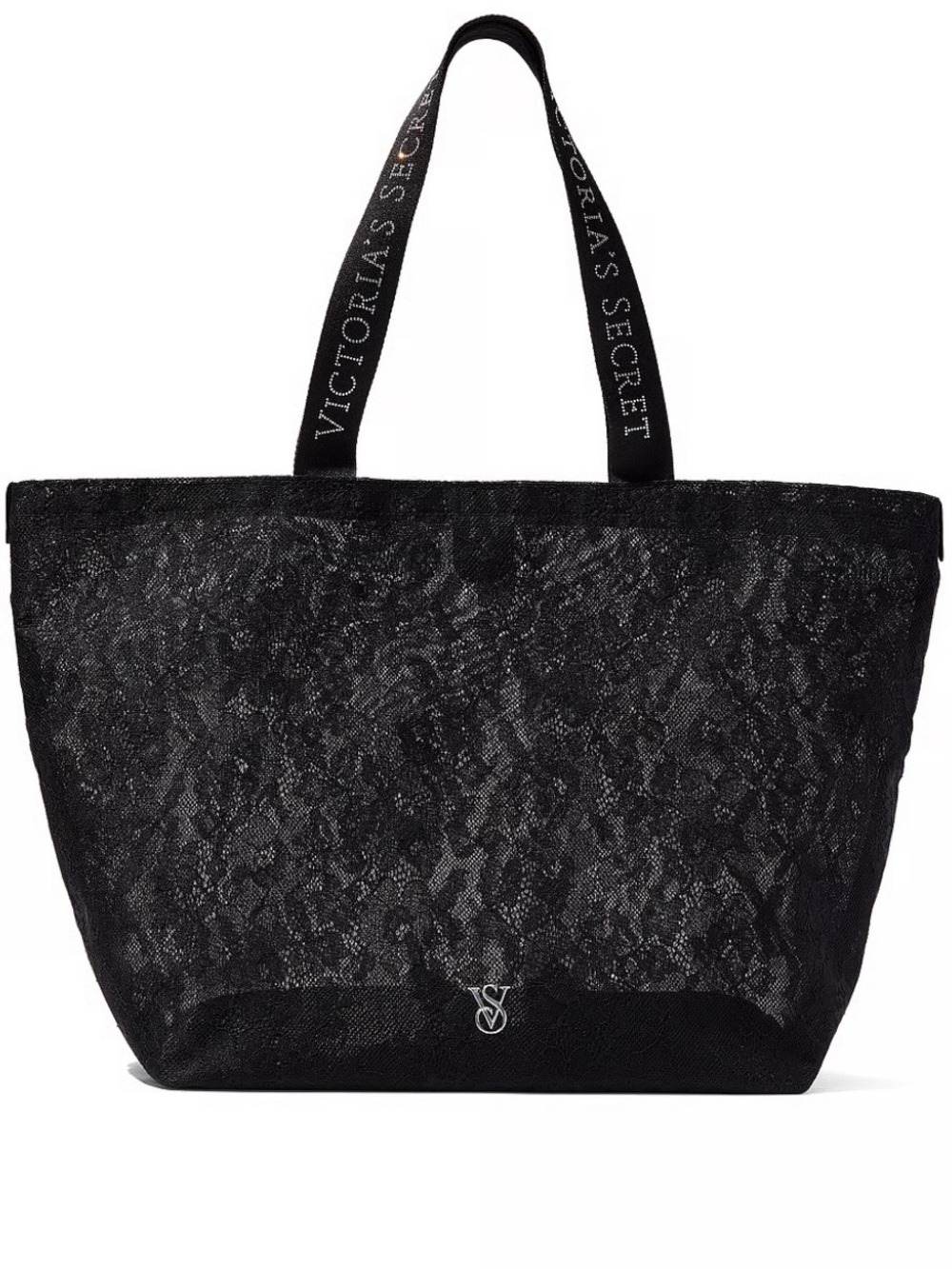 Victoria's Secret Black Lace Logo Strap Tote